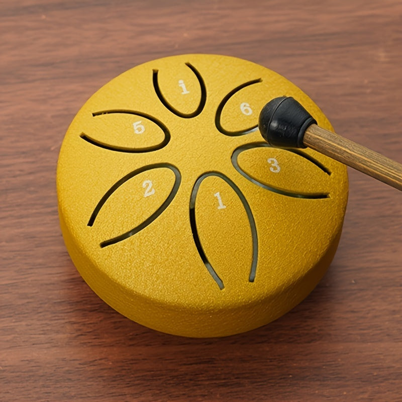 Portable 6-Tone Mini Steel Tongue Drum 3 Inch Handheld Percussion Instrument for Beginners with Mallets Music Book and Easy Guide for Mardi Gras and Wedding Celebrations