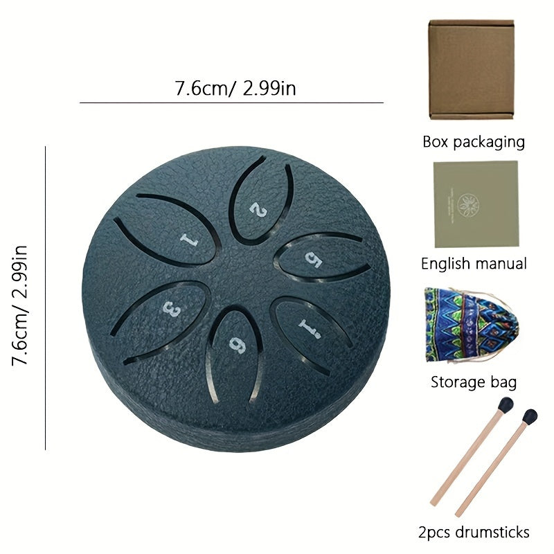 Portable 6-Tone Mini Steel Tongue Drum 3 Inch Handheld Percussion Instrument for Beginners with Mallets Music Book and Easy Guide for Mardi Gras and Wedding Celebrations