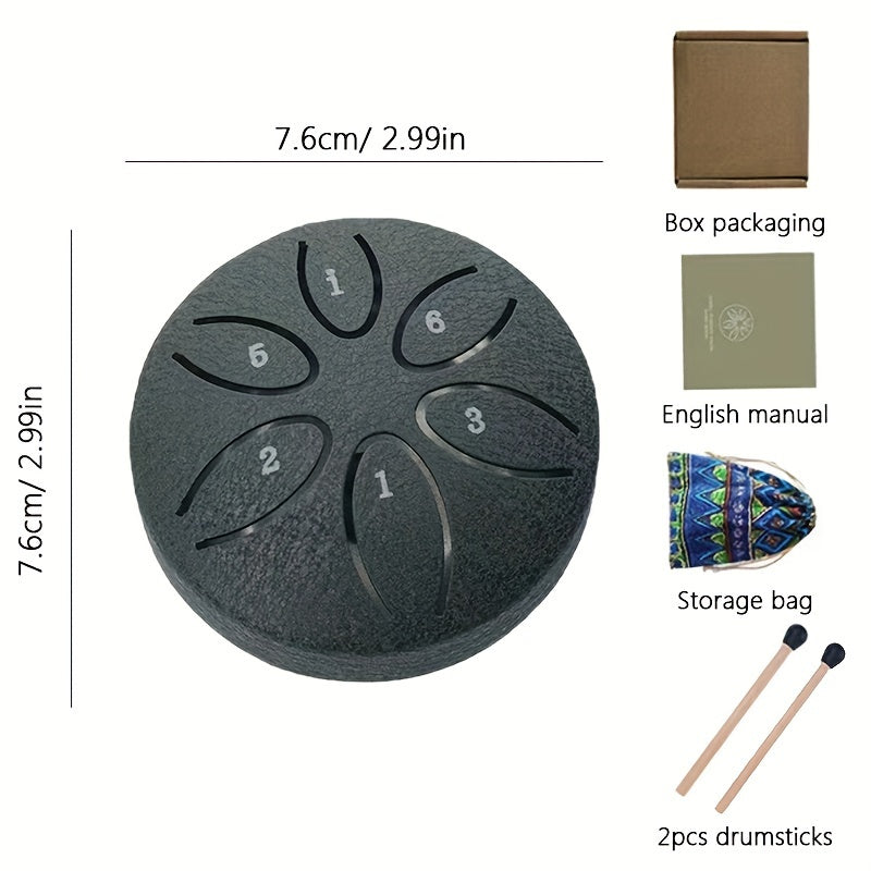 Portable 6-Tone Mini Steel Tongue Drum 3 Inch Handheld Percussion Instrument for Beginners with Mallets Music Book and Easy Guide for Mardi Gras and Wedding Celebrations