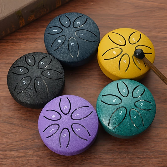 Portable 6-Tone Mini Steel Tongue Drum 3 Inch Handheld Percussion Instrument for Beginners with Mallets Music Book and Easy Guide for Mardi Gras and Wedding Celebrations
