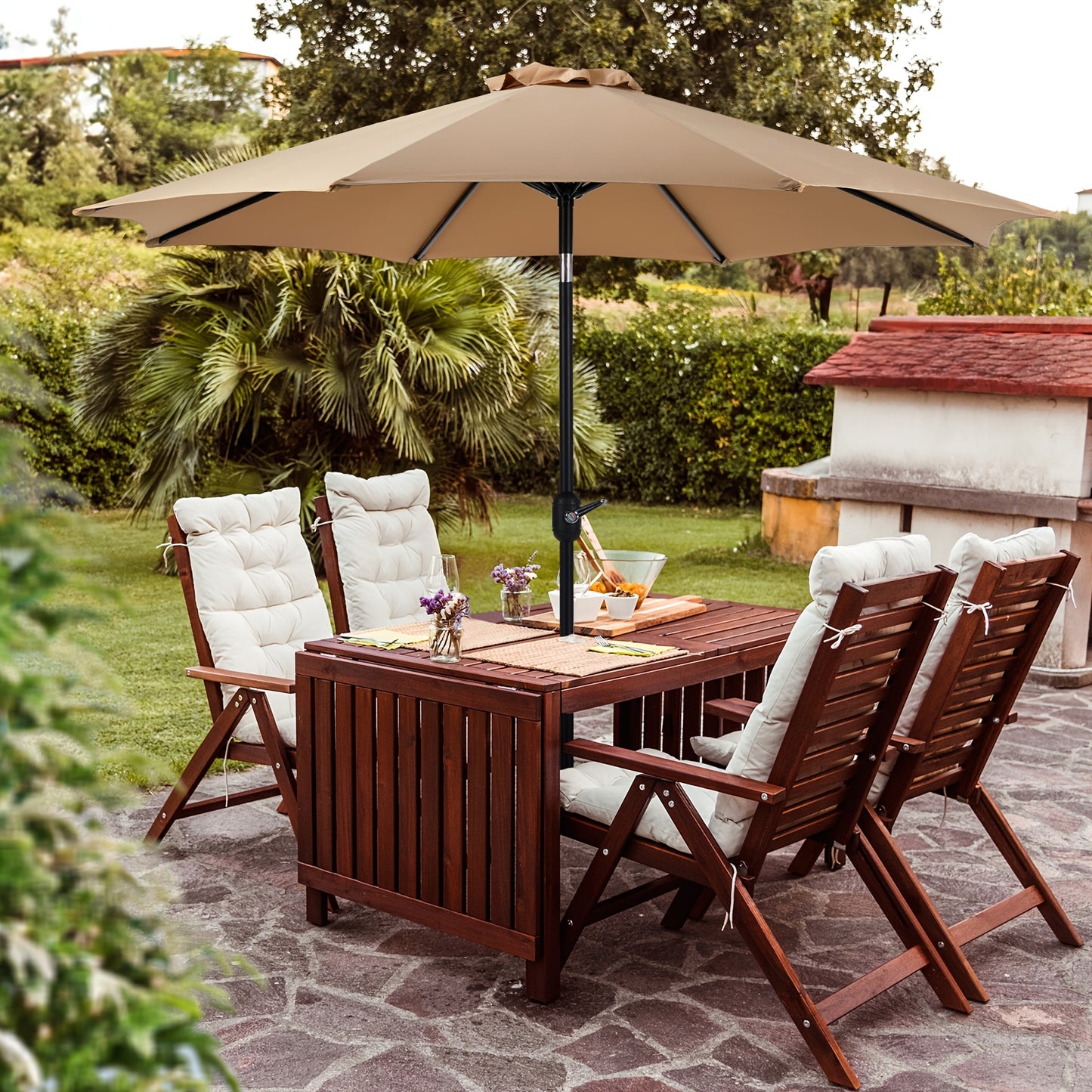 9 FT Patio Table Umbrella With Push Button Tilt And Crank