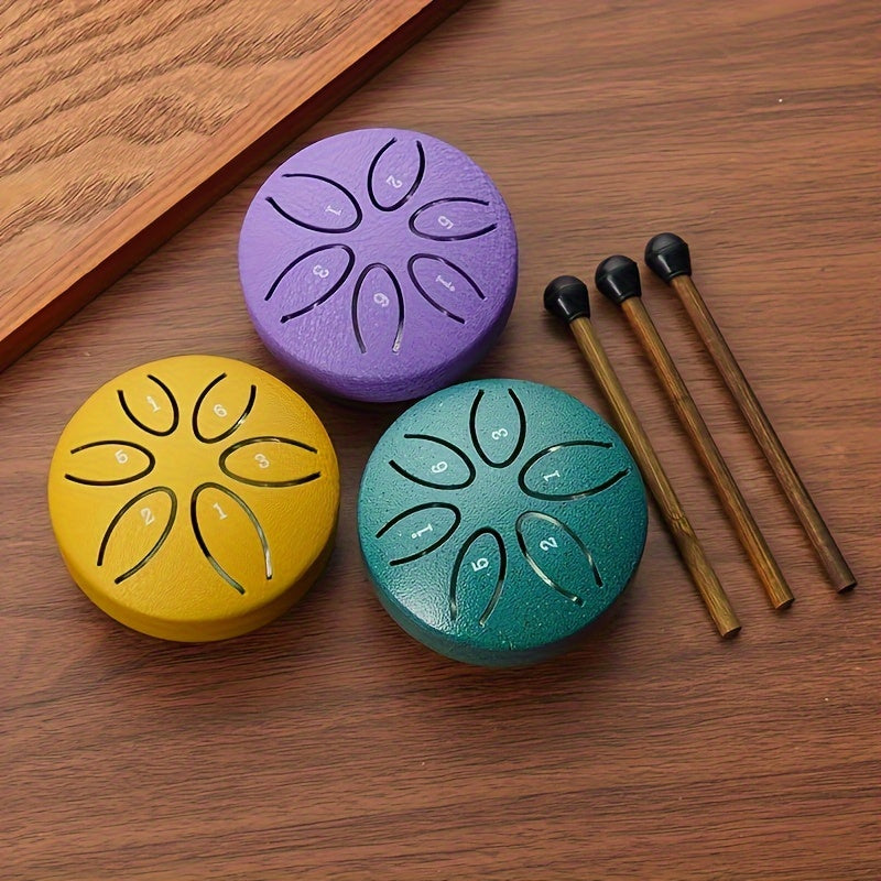 Portable 6-Tone Mini Steel Tongue Drum 3 Inch Handheld Percussion Instrument for Beginners with Mallets Music Book and Easy Guide for Mardi Gras and Wedding Celebrations