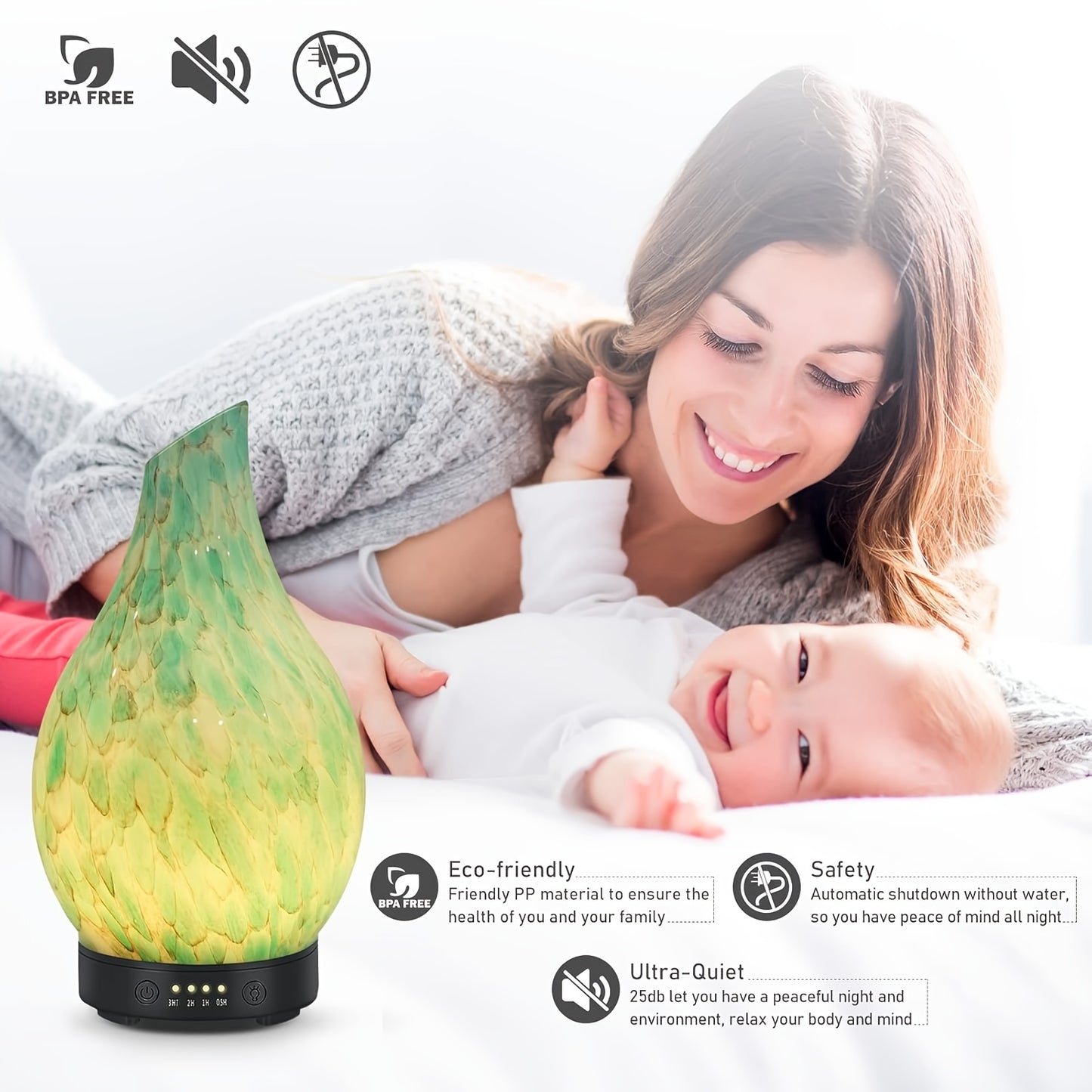 Essential Oil Diffuser 4.06oz Soundwave technology Aromatherapy Diffuser with Handmade Glass,