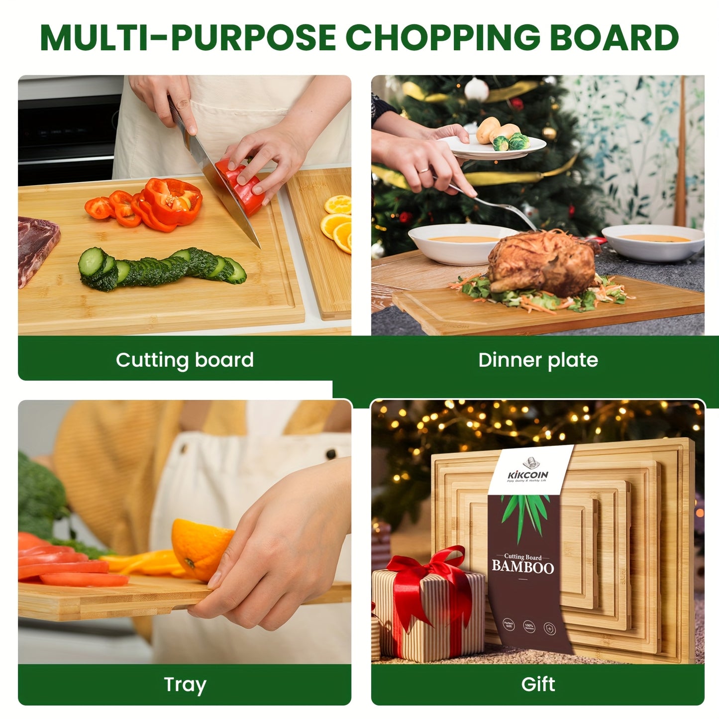 4pcs Extra Large Kitchen Bamboo Cutting Board Set, Heavy Duty Cutting Board with Juice Grooves