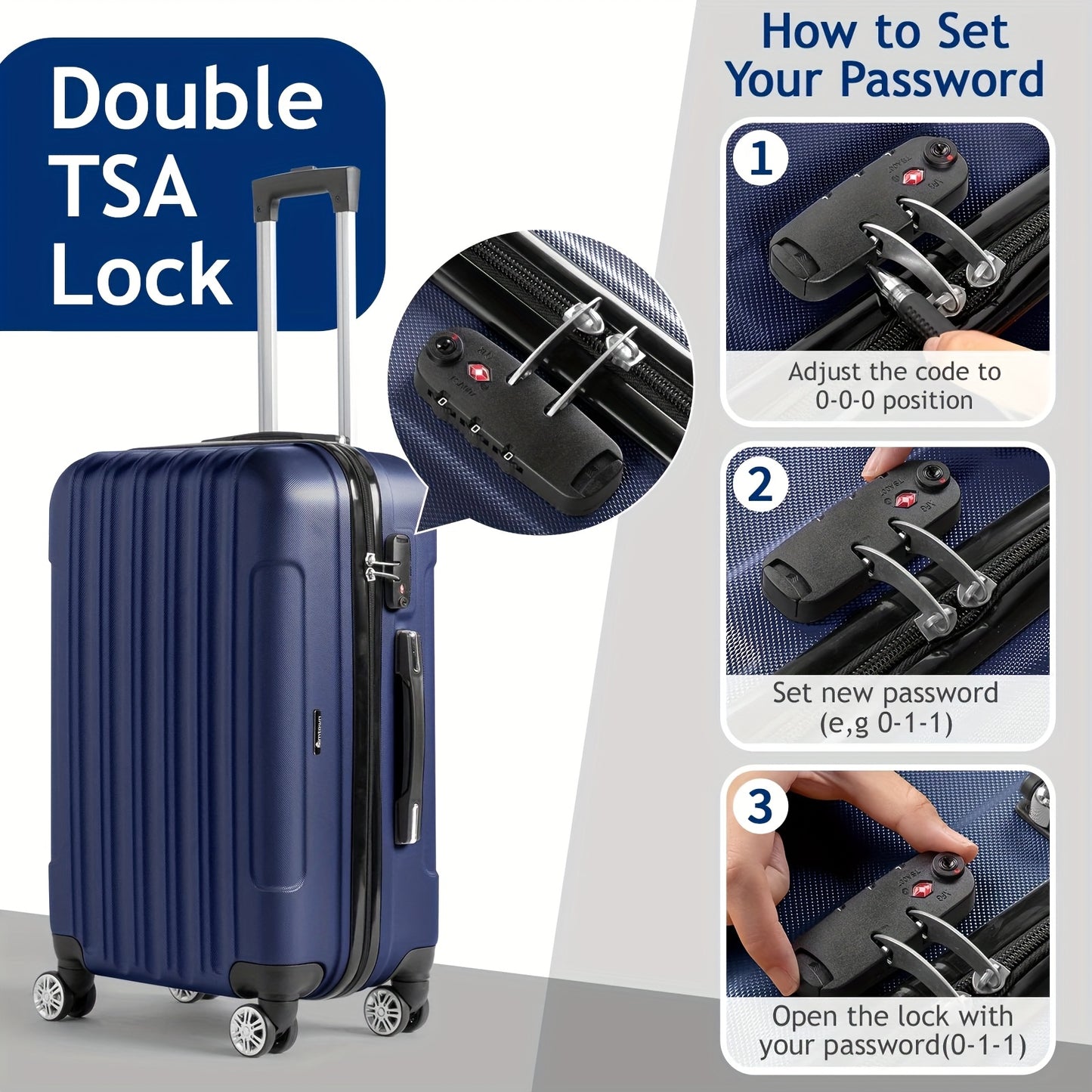 3In1 Set Includes 20-Inch, 24-Inch, 28-Inch Luggage with Scratch-Resistant MateriaL