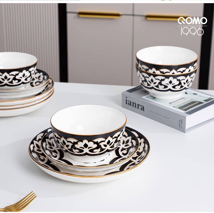 Dinnerware Set for 4-8, Handmade Reactive Glaze Dishes