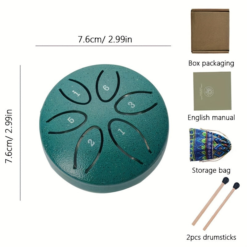 Portable 6-Tone Mini Steel Tongue Drum 3 Inch Handheld Percussion Instrument for Beginners with Mallets Music Book and Easy Guide for Mardi Gras and Wedding Celebrations