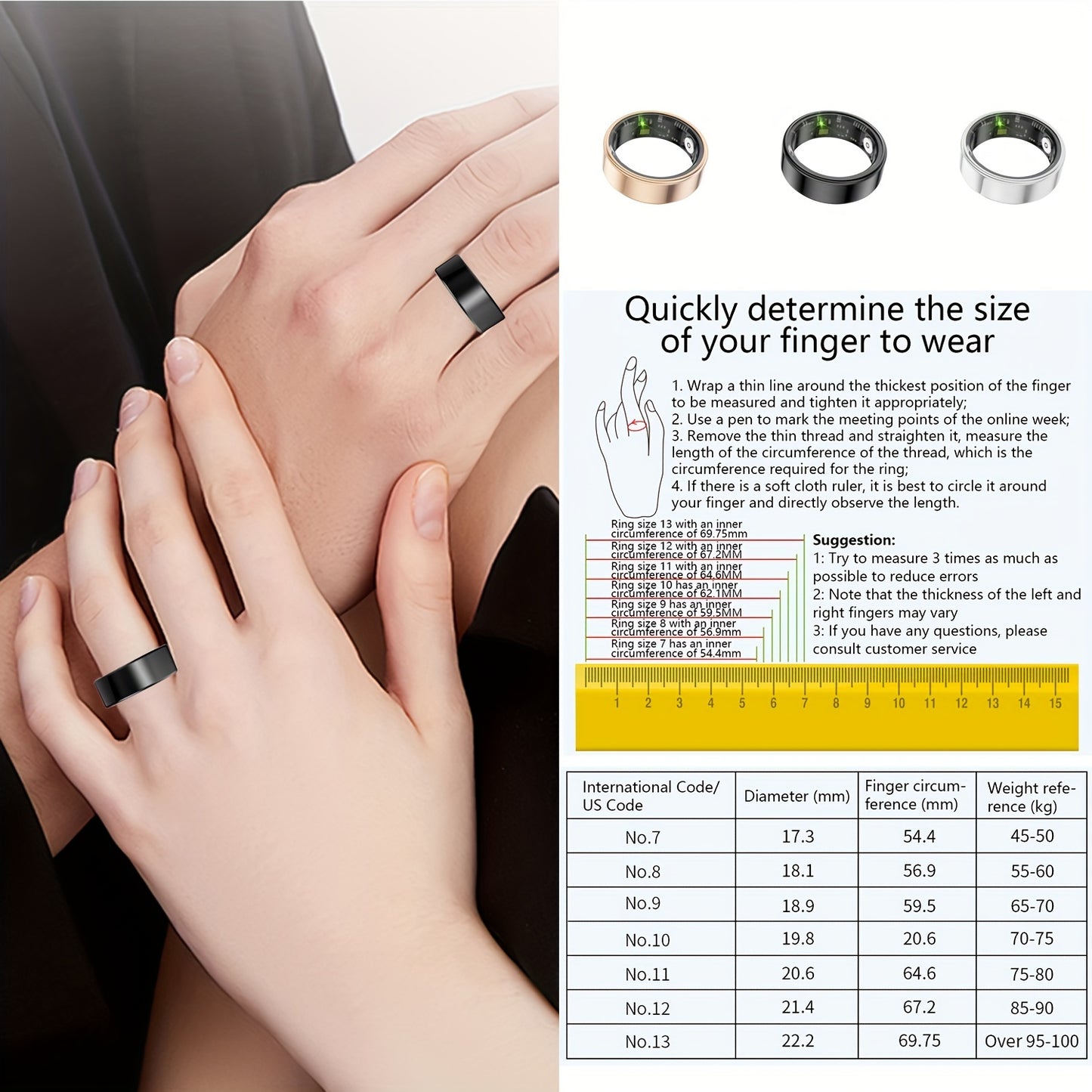 [Smart Fitness Ring]  Smart Ring for Men or Women - Activity and Fitness Tracker with Steps, Calories, Sleep Tracking, Exercise Monitoring for iPhone for Android