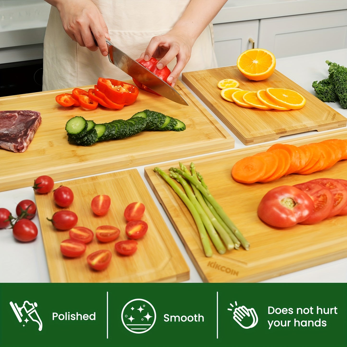 4pcs Extra Large Kitchen Bamboo Cutting Board Set, Heavy Duty Cutting Board with Juice Grooves