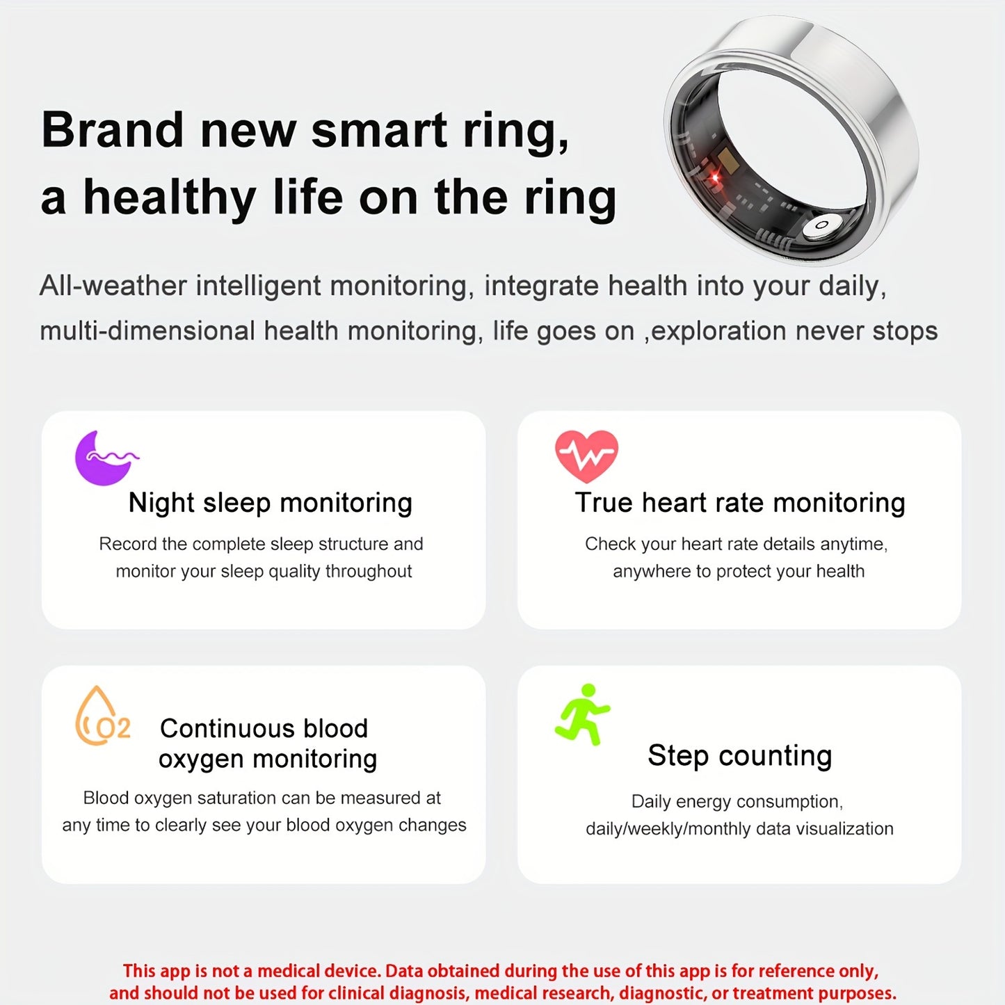 [Smart Fitness Ring]  Smart Ring for Men or Women - Activity and Fitness Tracker with Steps, Calories, Sleep Tracking, Exercise Monitoring for iPhone for Android