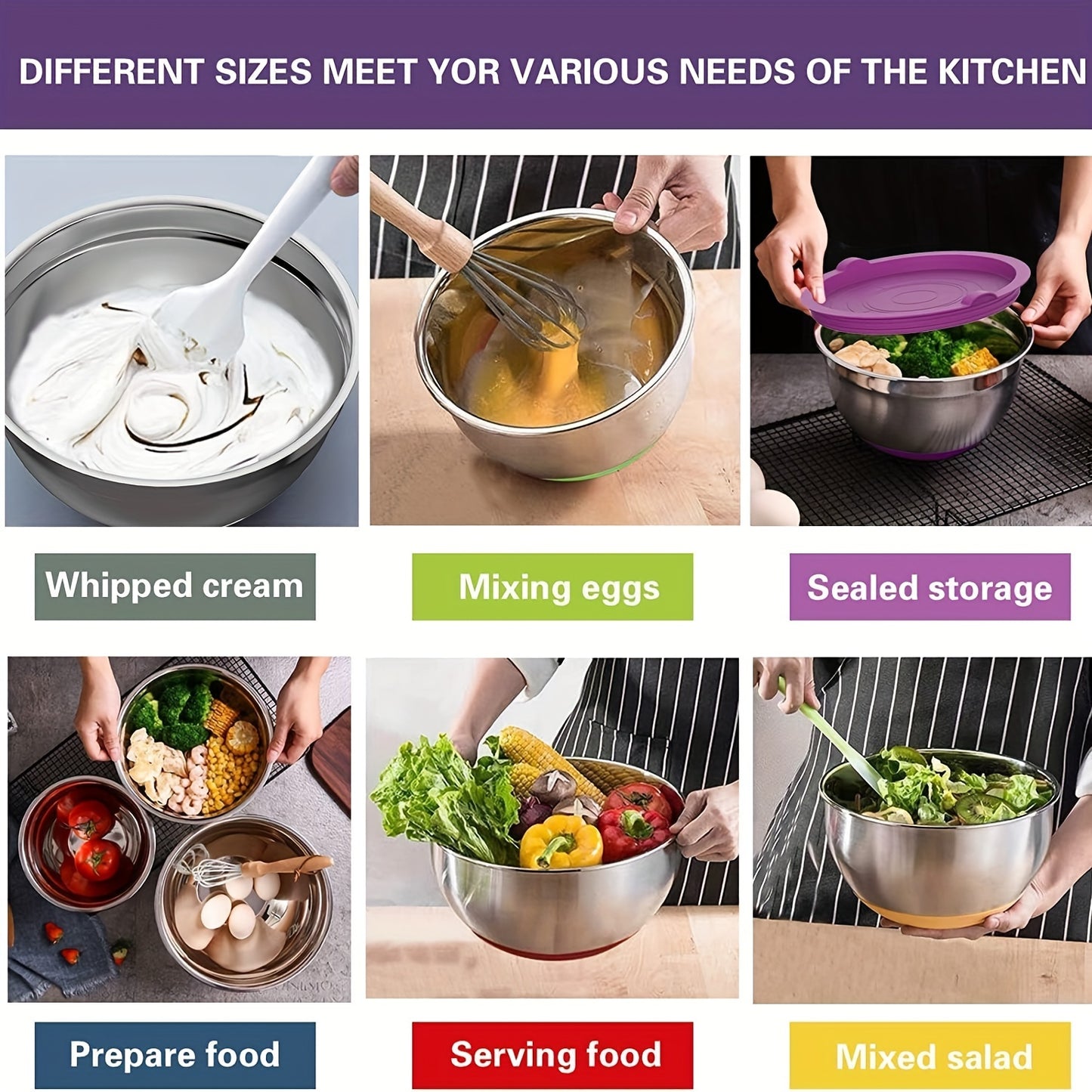 20pcs Mixing Bowls With Airtight Lids, Stainless Steel Metal Nesting Bowls