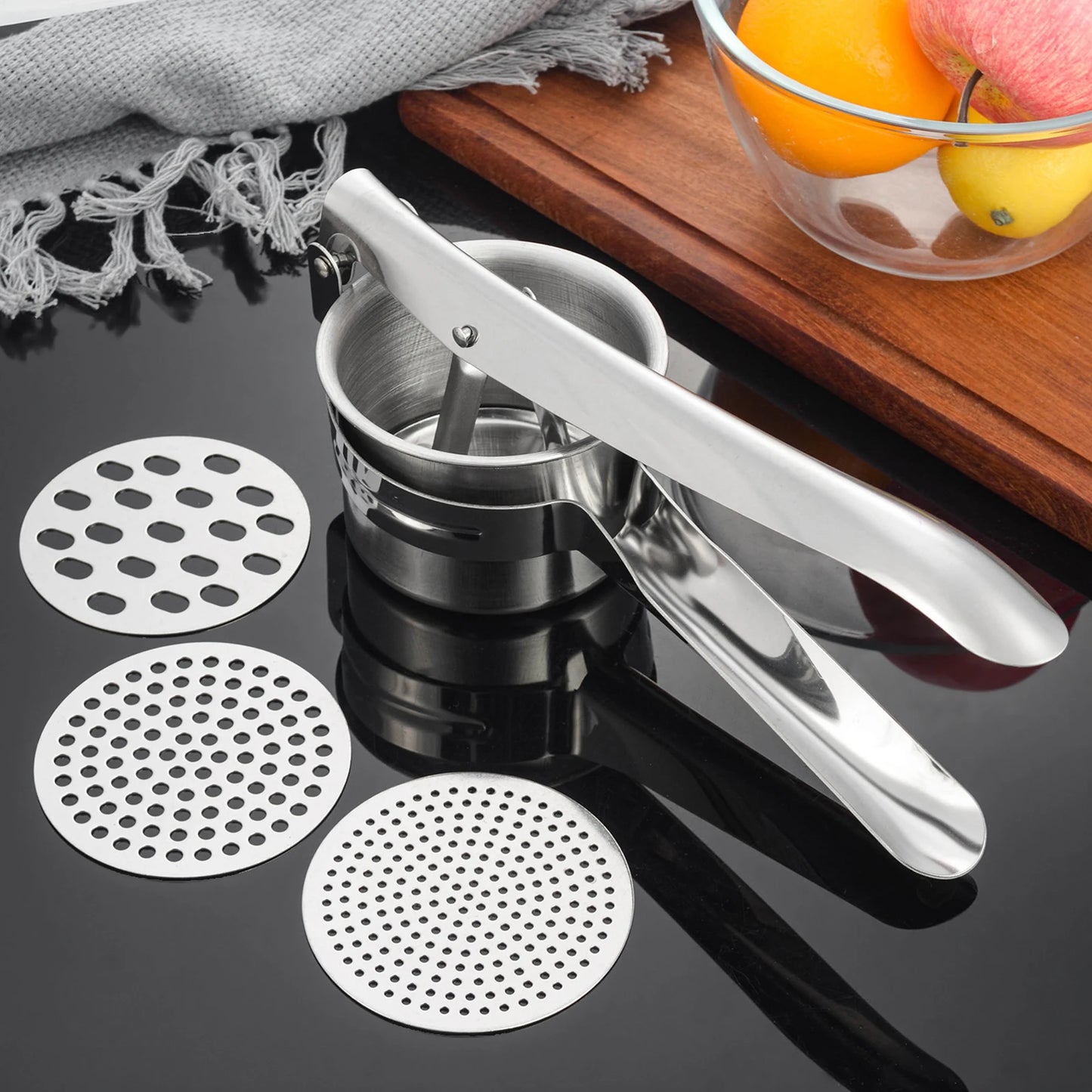Potato Ricer Stainless Steel with 3 Interchangeable Discs