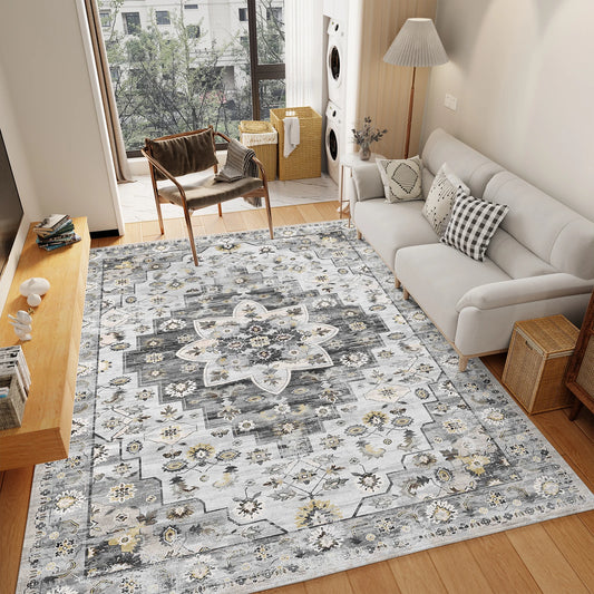 Machine Washable Rug Living Room Bedroom Farmhouse Decor Gray