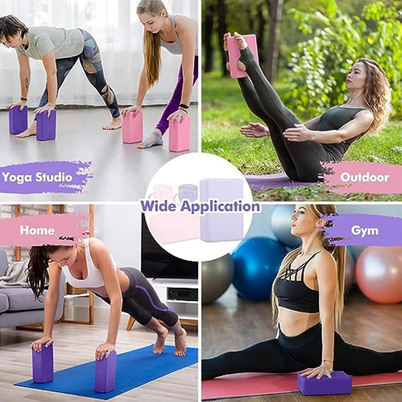 1 Pack Combo Set, 9" x 6" x 3" High Density EVA Foam Block Yoga Block 2 Pack and Metal D Ring Yoga Strap 1