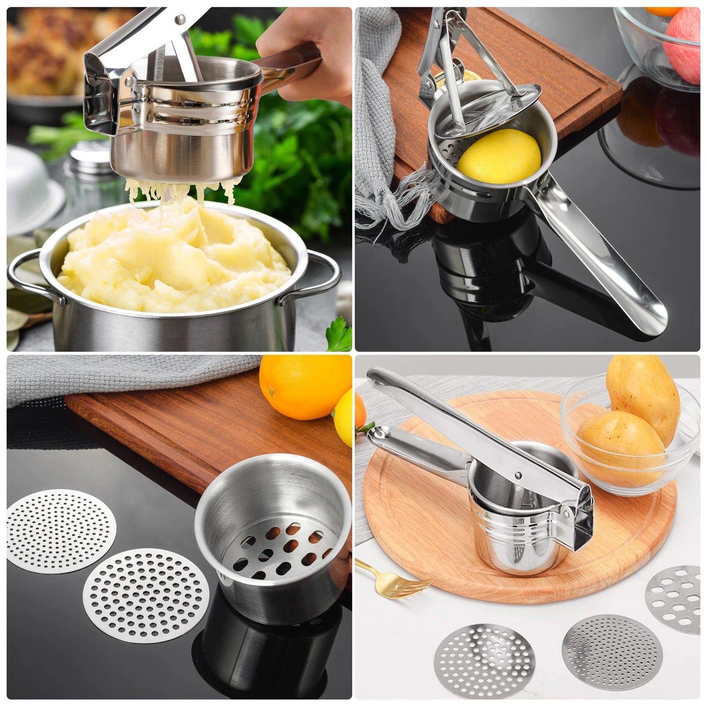 Potato Ricer Stainless Steel with 3 Interchangeable Discs
