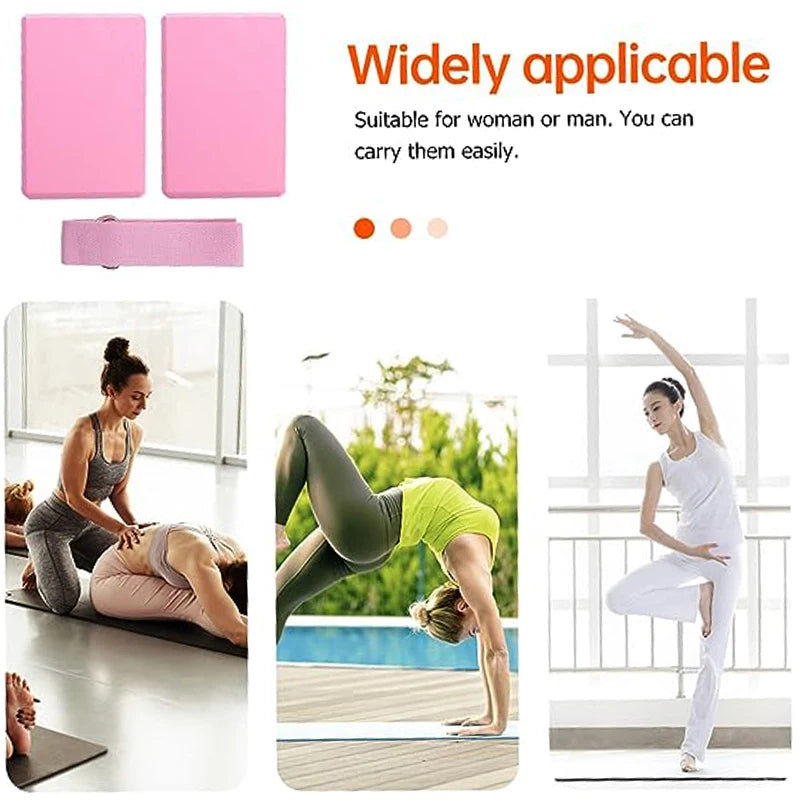 1 Pack Combo Set, 9" x 6" x 3" High Density EVA Foam Block Yoga Block 2 Pack and Metal D Ring Yoga Strap 1