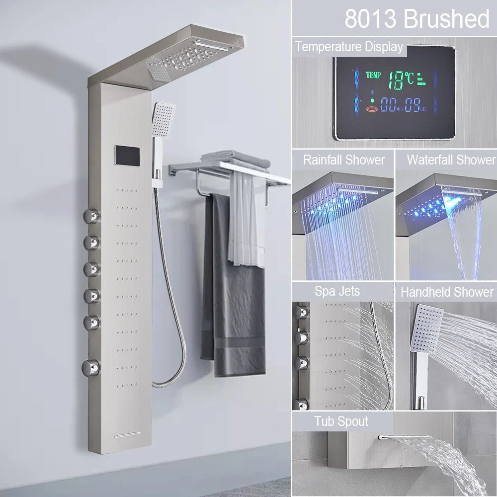 LED Light Shower Panel - Waterfall, Rain Digital Display Shower Faucet Set