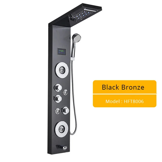 Brushed Nickel Bathroom Shower Column Wall Mounted Black LED Shower Panel