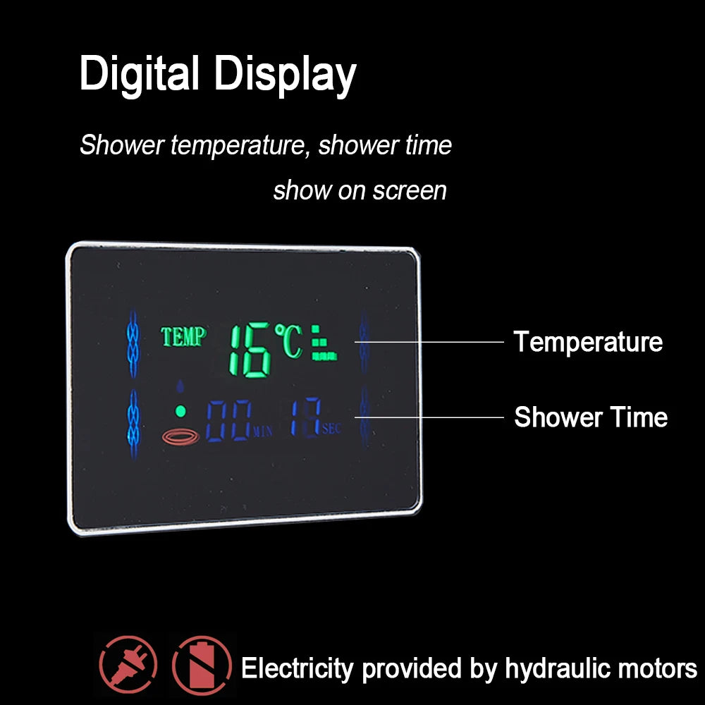 LED Light Shower Panel - Waterfall, Rain Digital Display Shower Faucet Set