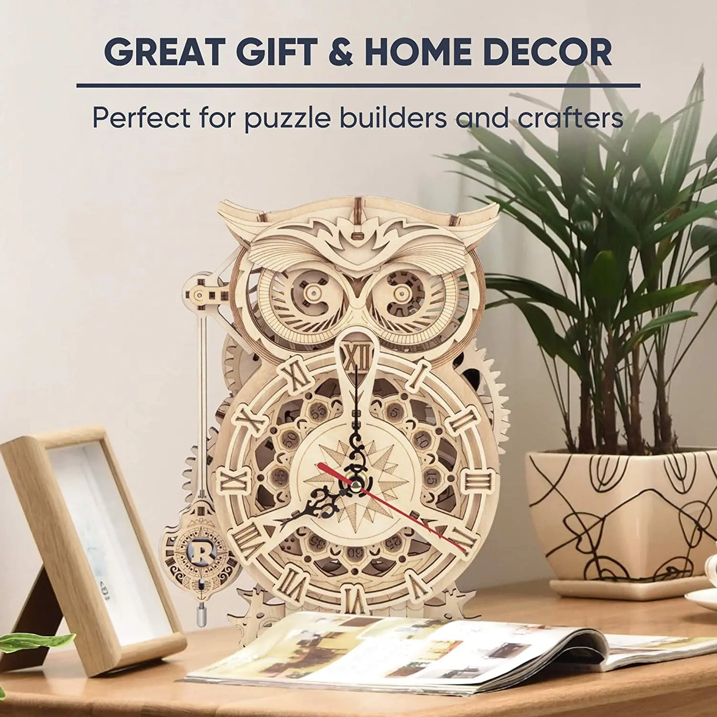 161pcs Creative DIY 3D Owl Clock Wooden Model