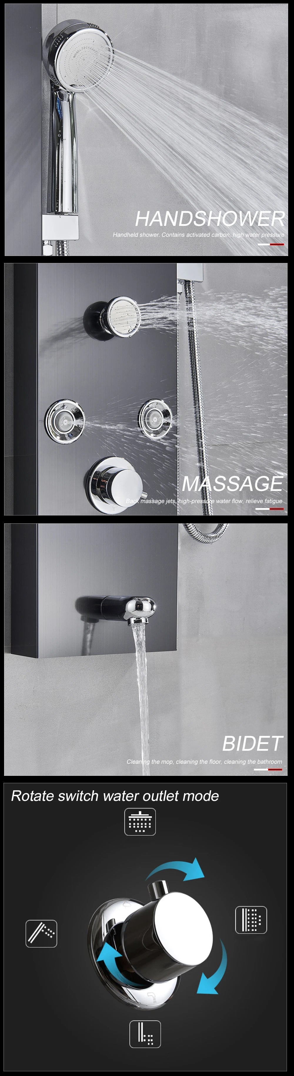 LED Light Shower Panel - Waterfall, Rain Digital Display Shower Faucet Set