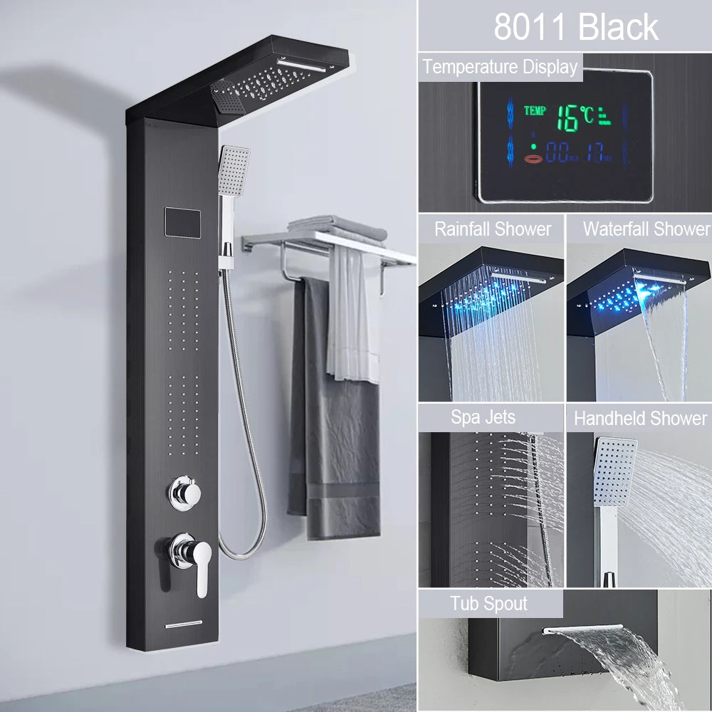LED Light Shower Panel - Waterfall, Rain Digital Display Shower Faucet Set