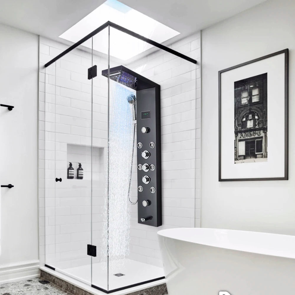 LED Light Shower Panel - Waterfall, Rain Digital Display Shower Faucet Set