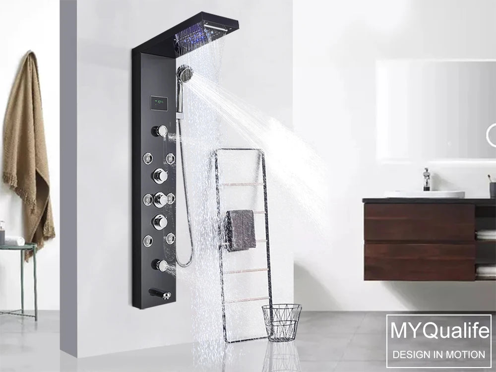 LED Light Shower Panel - Waterfall, Rain Digital Display Shower Faucet Set