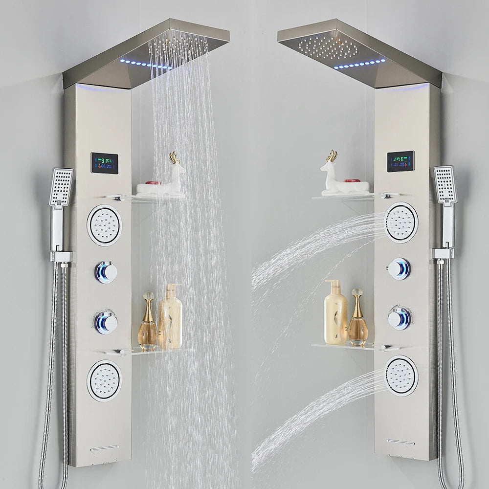 LED Light Shower Panel - Waterfall, Rain Digital Display Shower Faucet Set
