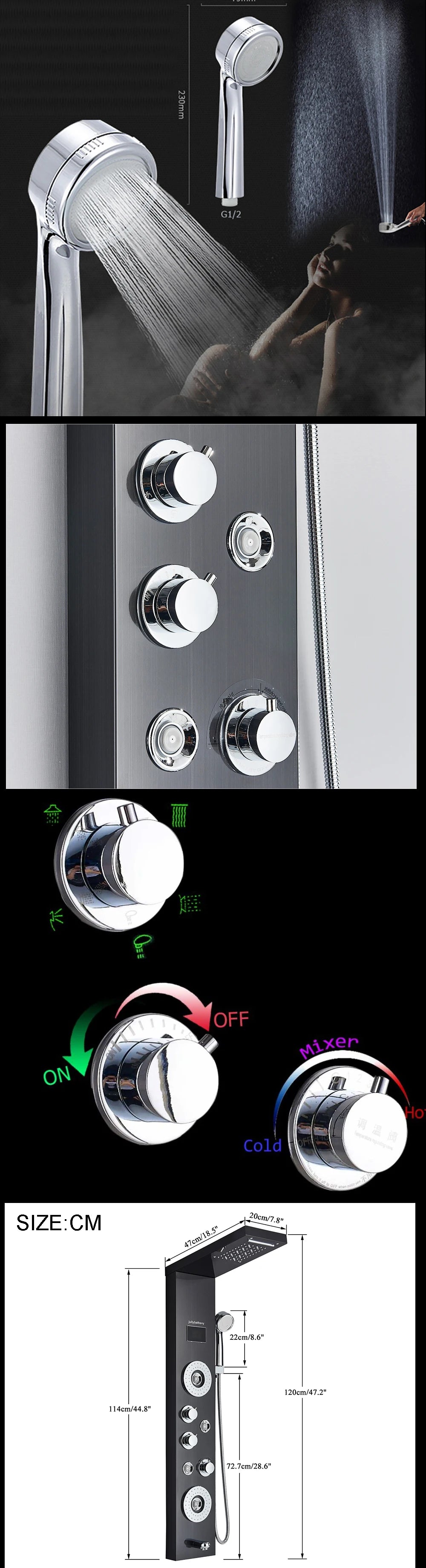 LED Light Shower Panel - Waterfall, Rain Digital Display Shower Faucet Set
