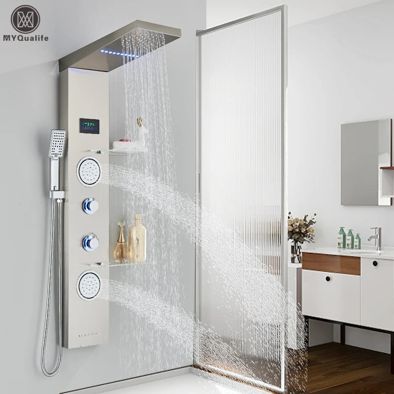 LED Light Shower Panel - Waterfall, Rain Digital Display Shower Faucet Set