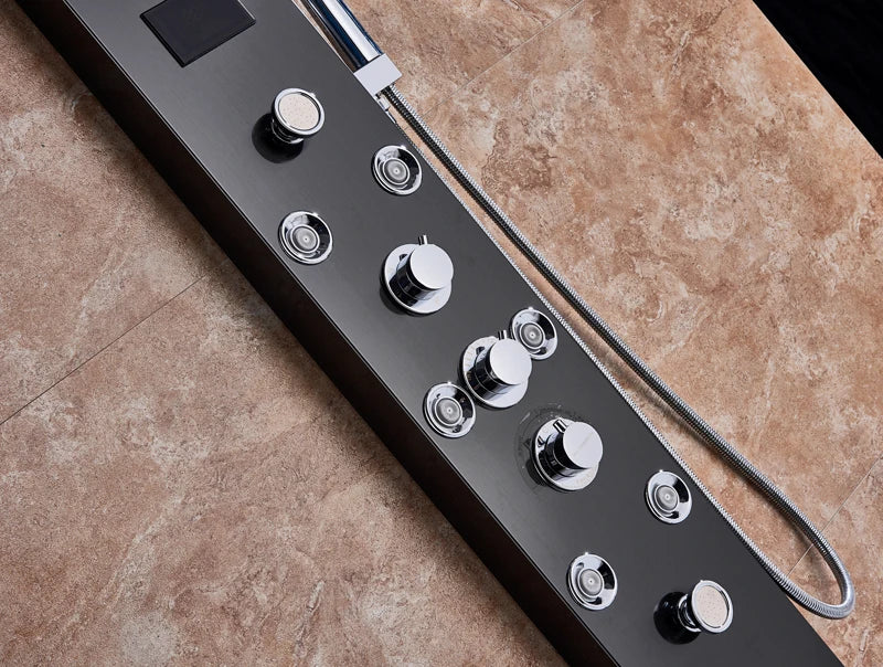 Brushed Nickel Bathroom Shower Column Wall Mounted Black LED Shower Panel