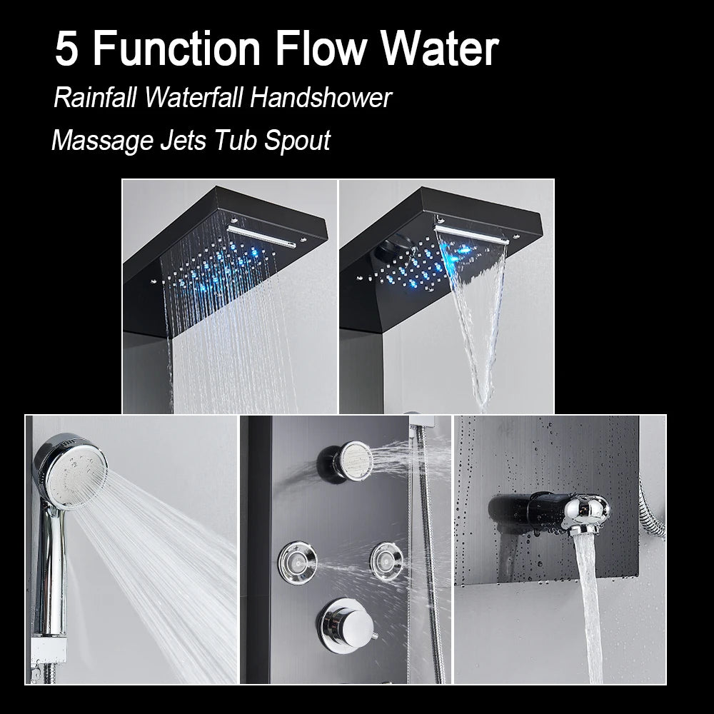 LED Light Shower Panel - Waterfall, Rain Digital Display Shower Faucet Set