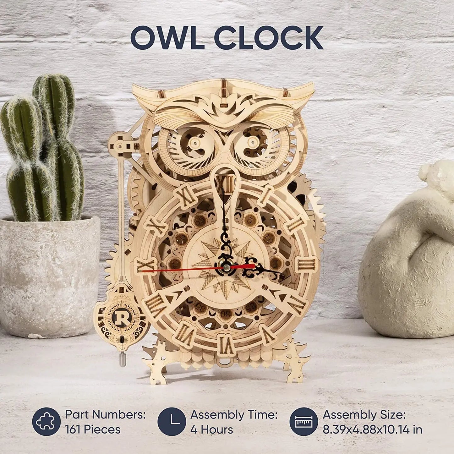 161pcs Creative DIY 3D Owl Clock Wooden Model