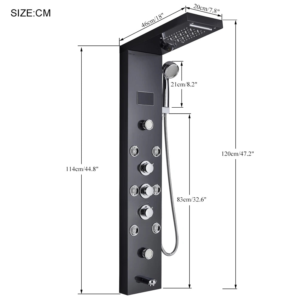 LED Light Shower Panel - Waterfall, Rain Digital Display Shower Faucet Set