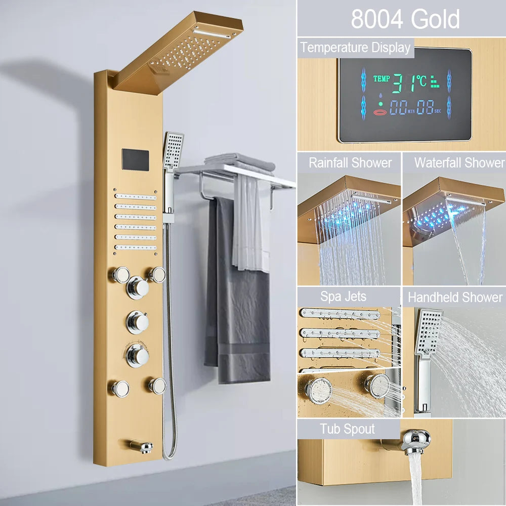 LED Light Shower Panel - Waterfall, Rain Digital Display Shower Faucet Set