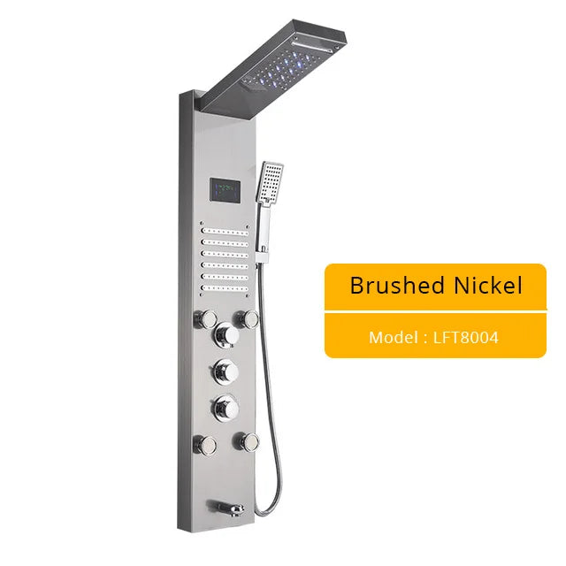 Brushed Nickel Bathroom Shower Column Wall Mounted Black LED Shower Panel