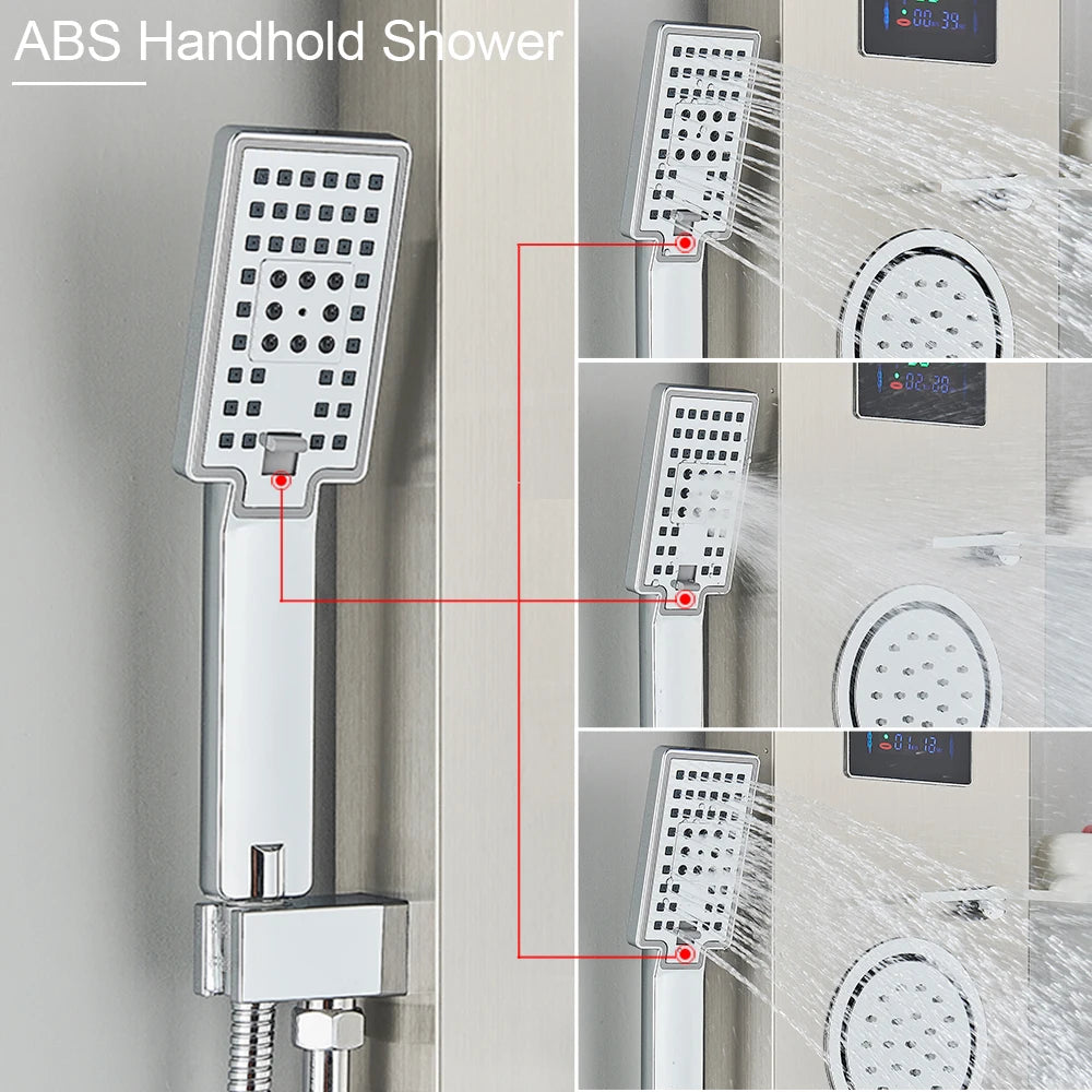 LED Light Shower Panel - Waterfall, Rain Digital Display Shower Faucet Set