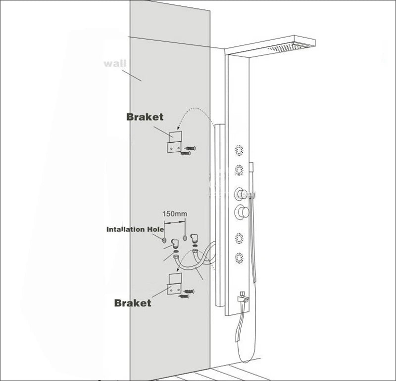 Brushed Nickel Bathroom Shower Column Wall Mounted Black LED Shower Panel