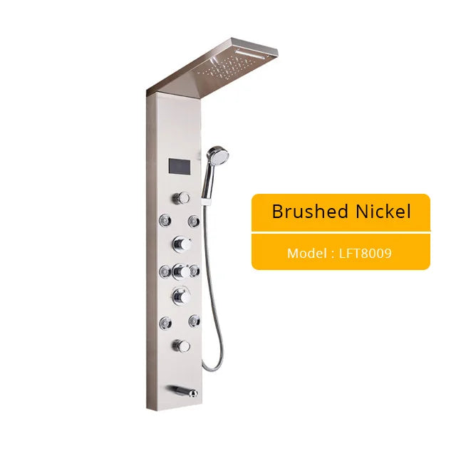 Brushed Nickel Bathroom Shower Column Wall Mounted Black LED Shower Panel