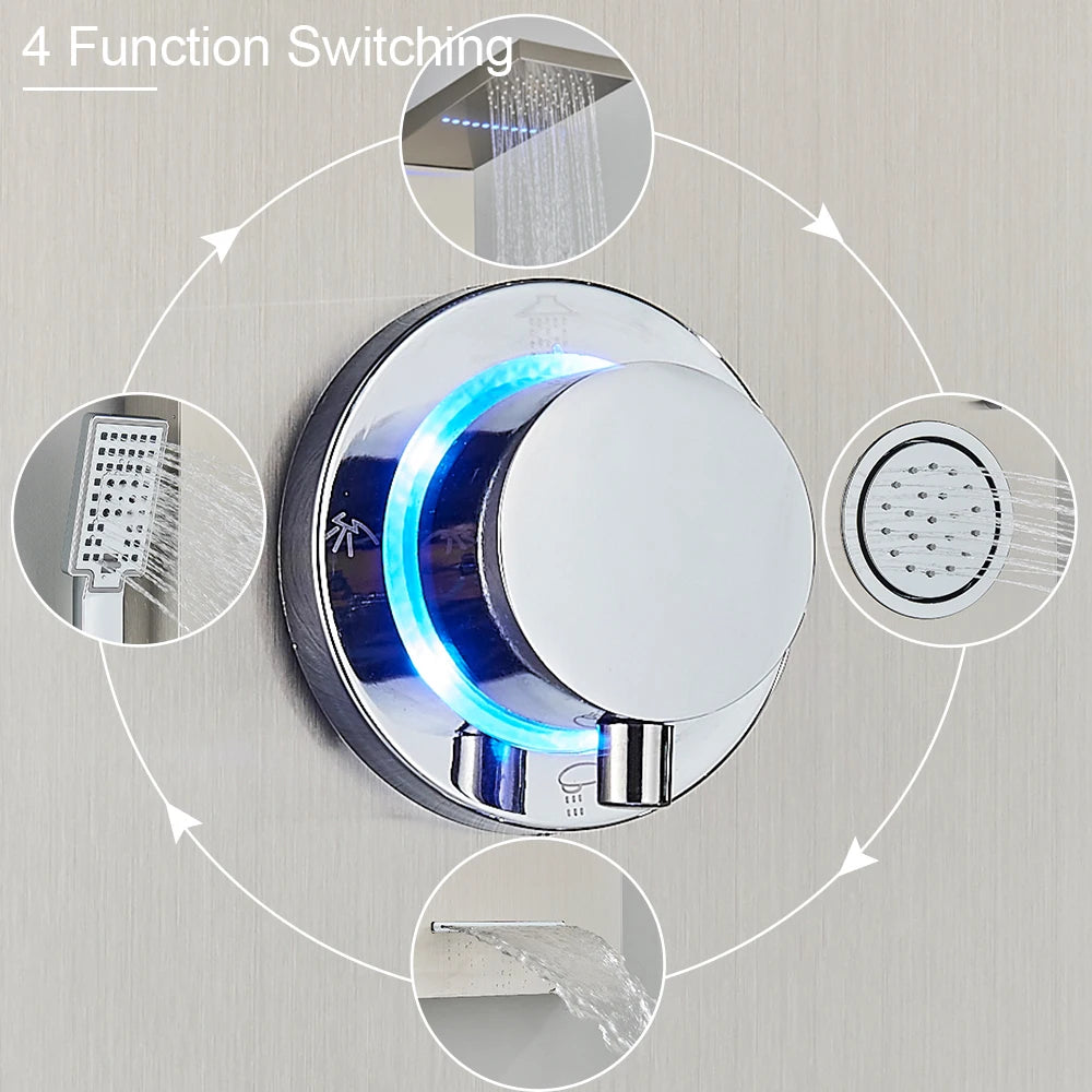 LED Light Shower Panel - Waterfall, Rain Digital Display Shower Faucet Set