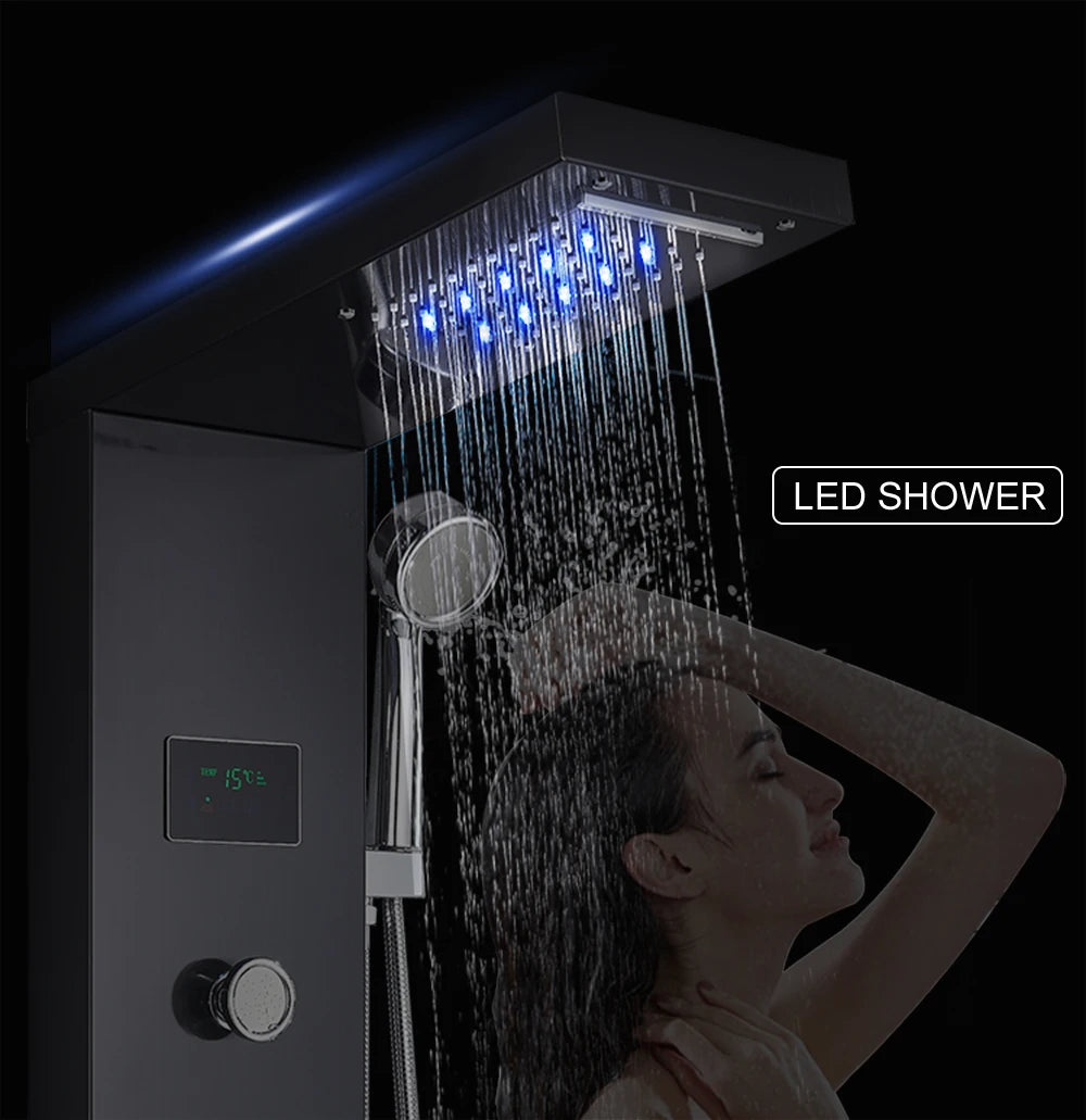 LED Light Shower Panel - Waterfall, Rain Digital Display Shower Faucet Set