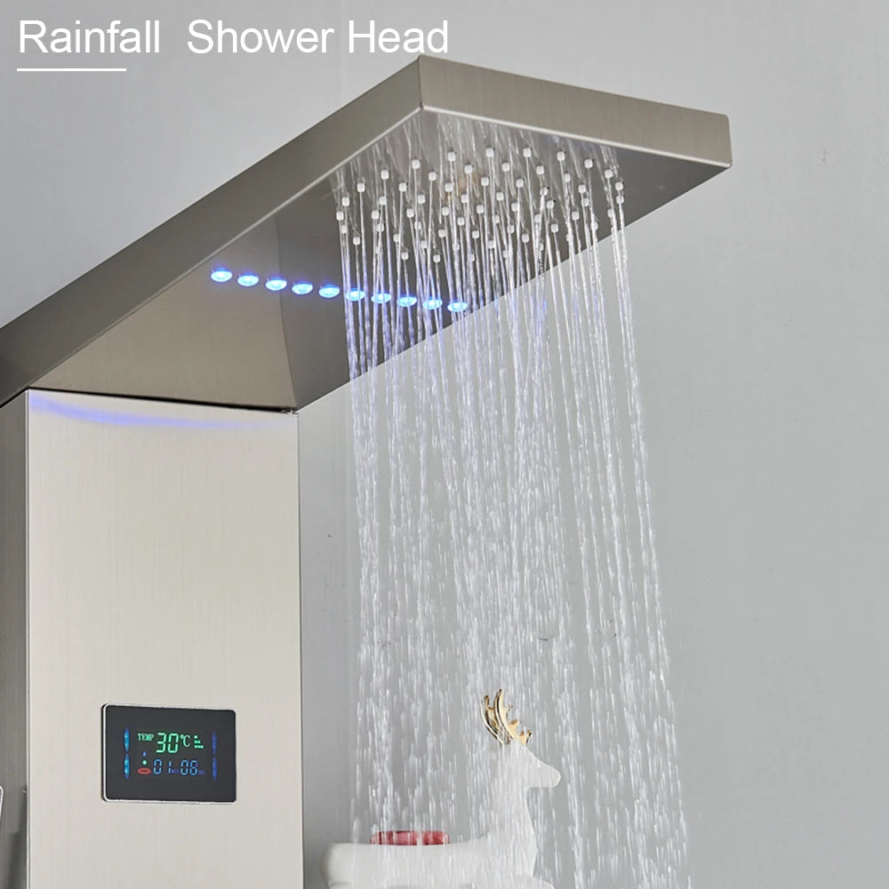 LED Light Shower Panel - Waterfall, Rain Digital Display Shower Faucet Set