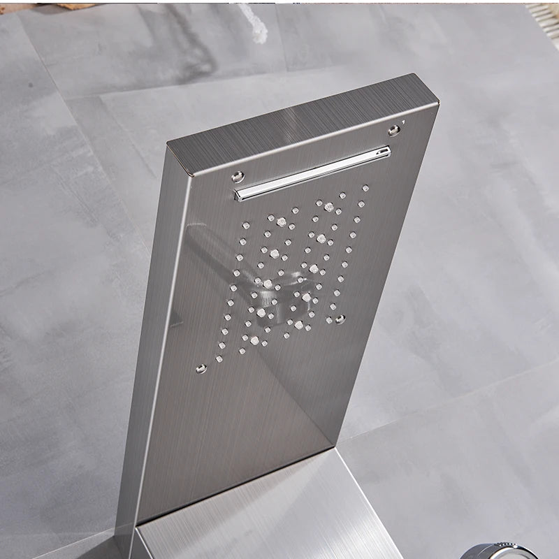 Brushed Nickel Bathroom Shower Column Wall Mounted Black LED Shower Panel