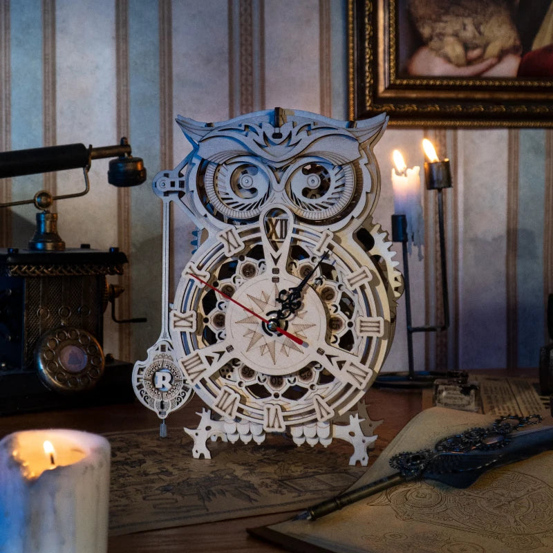 161pcs Creative DIY 3D Owl Clock Wooden Model