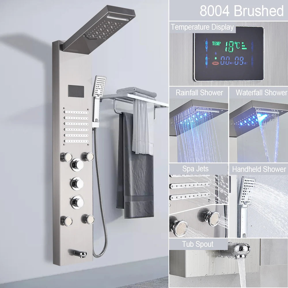 LED Light Shower Panel - Waterfall, Rain Digital Display Shower Faucet Set