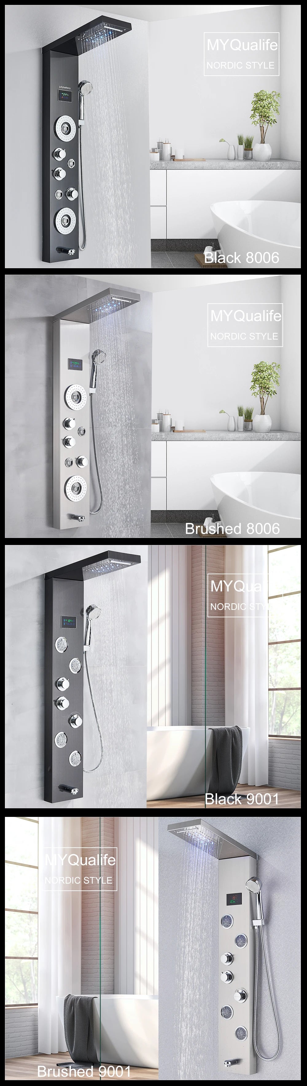 LED Light Shower Panel - Waterfall, Rain Digital Display Shower Faucet Set