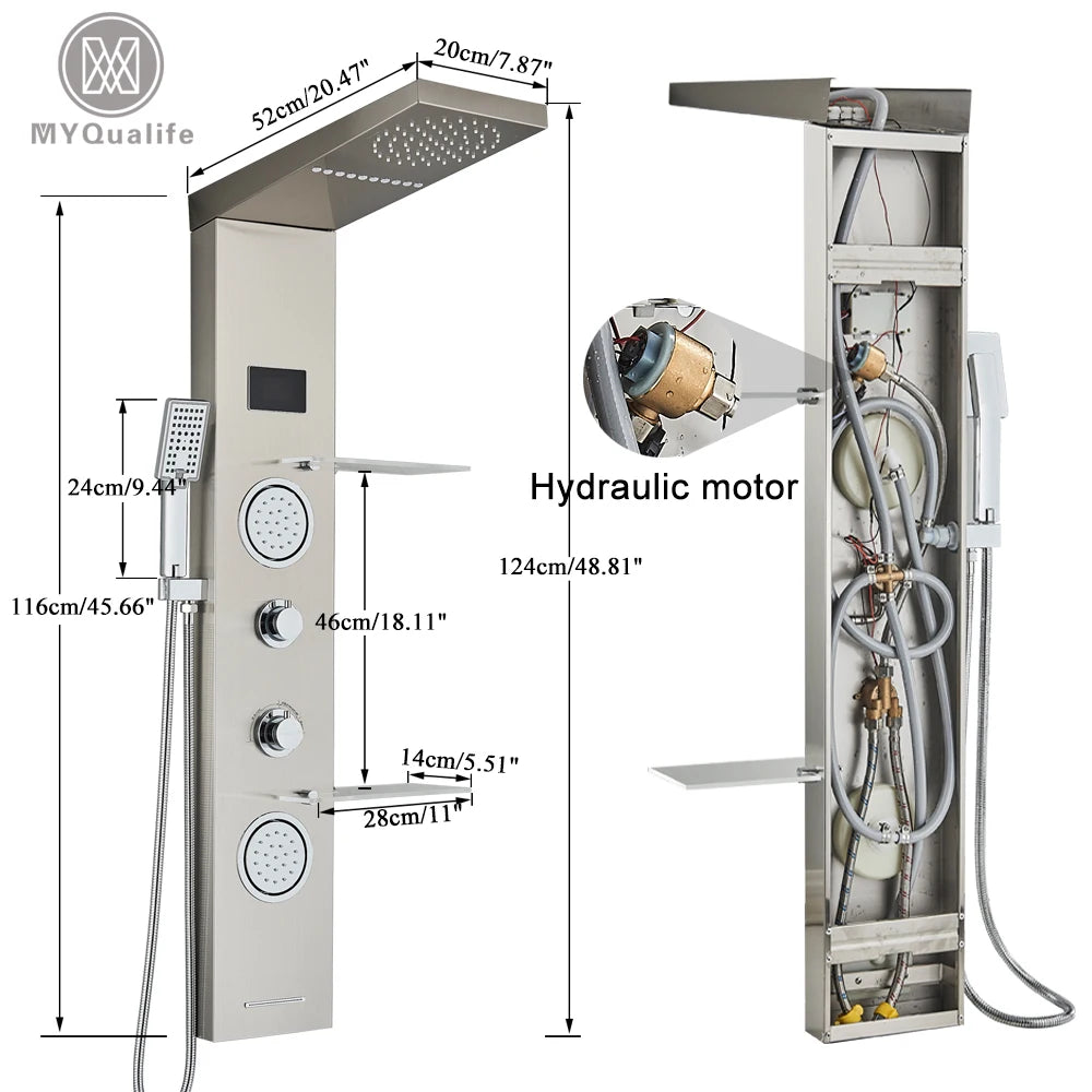 LED Light Shower Panel - Waterfall, Rain Digital Display Shower Faucet Set