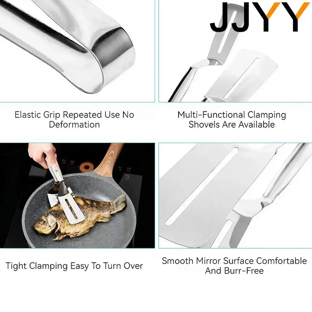 JJYY Stainless Steel Multifunctional Spatula Clip Tongs