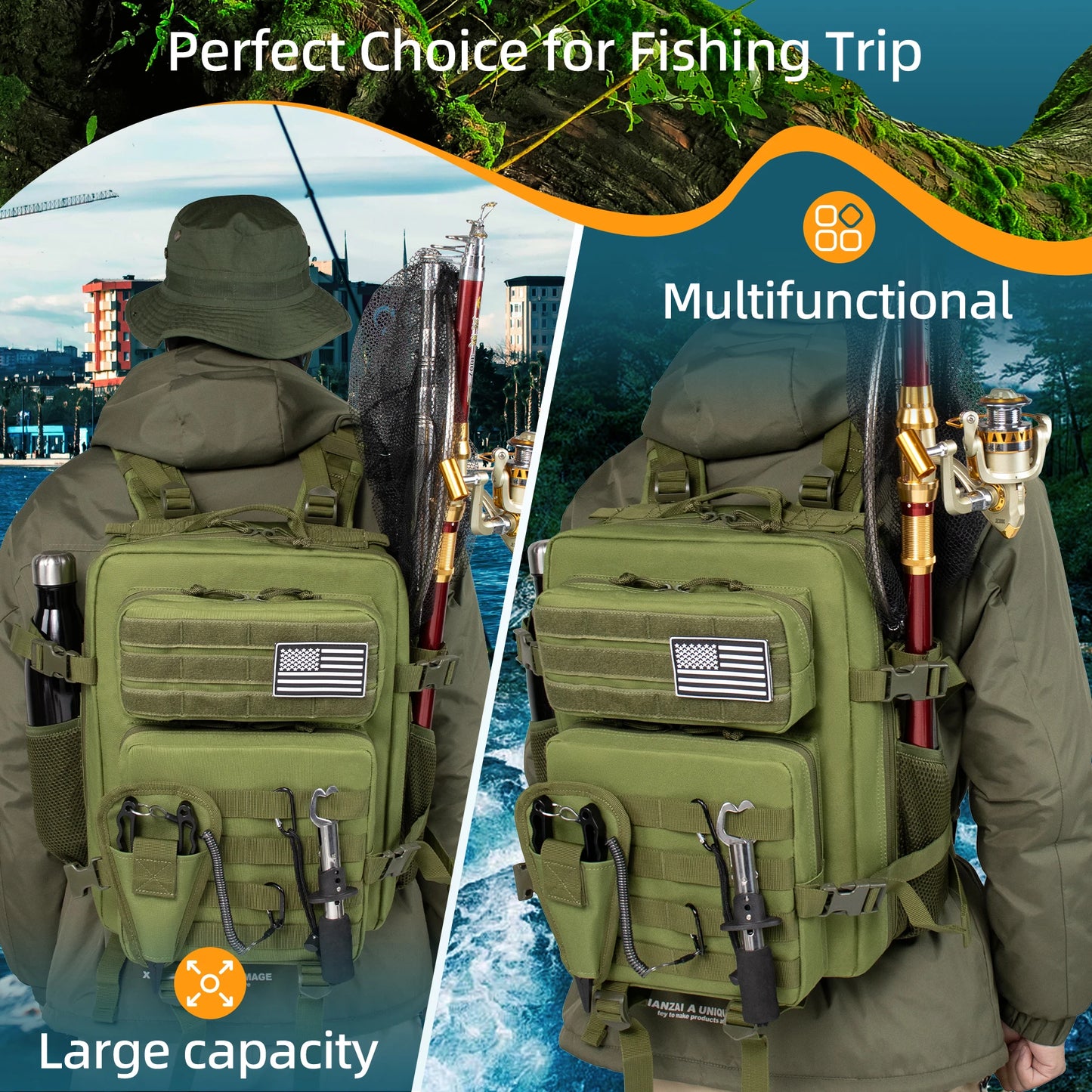 25L Fishing Hunting Bag Tactical Backpack Men's Travel Bag